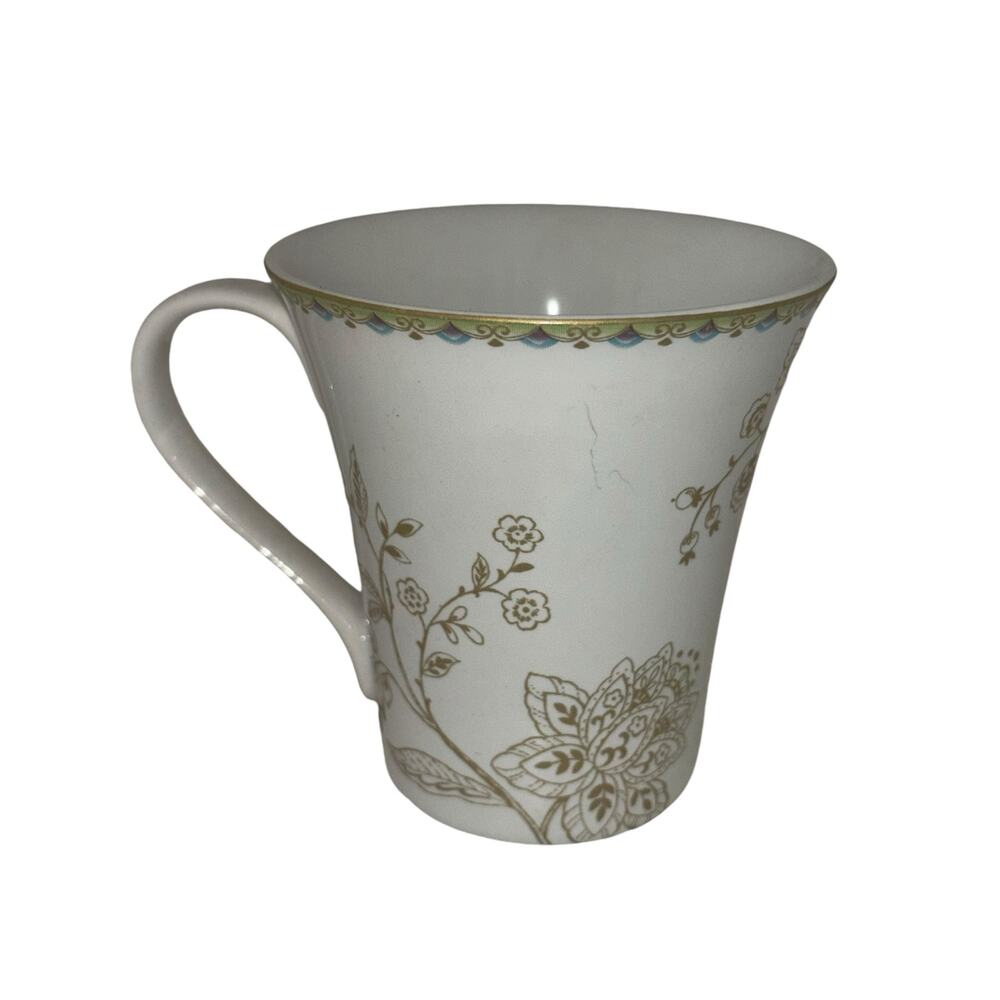 222 Fifth Peacock Garden Pattern Coffee Tea Mug 10oz Turquoise & Gold - Picture 4 of 6